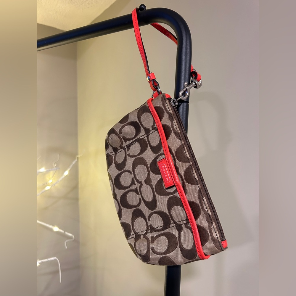 Coach Signature Brown and Red Wristlet